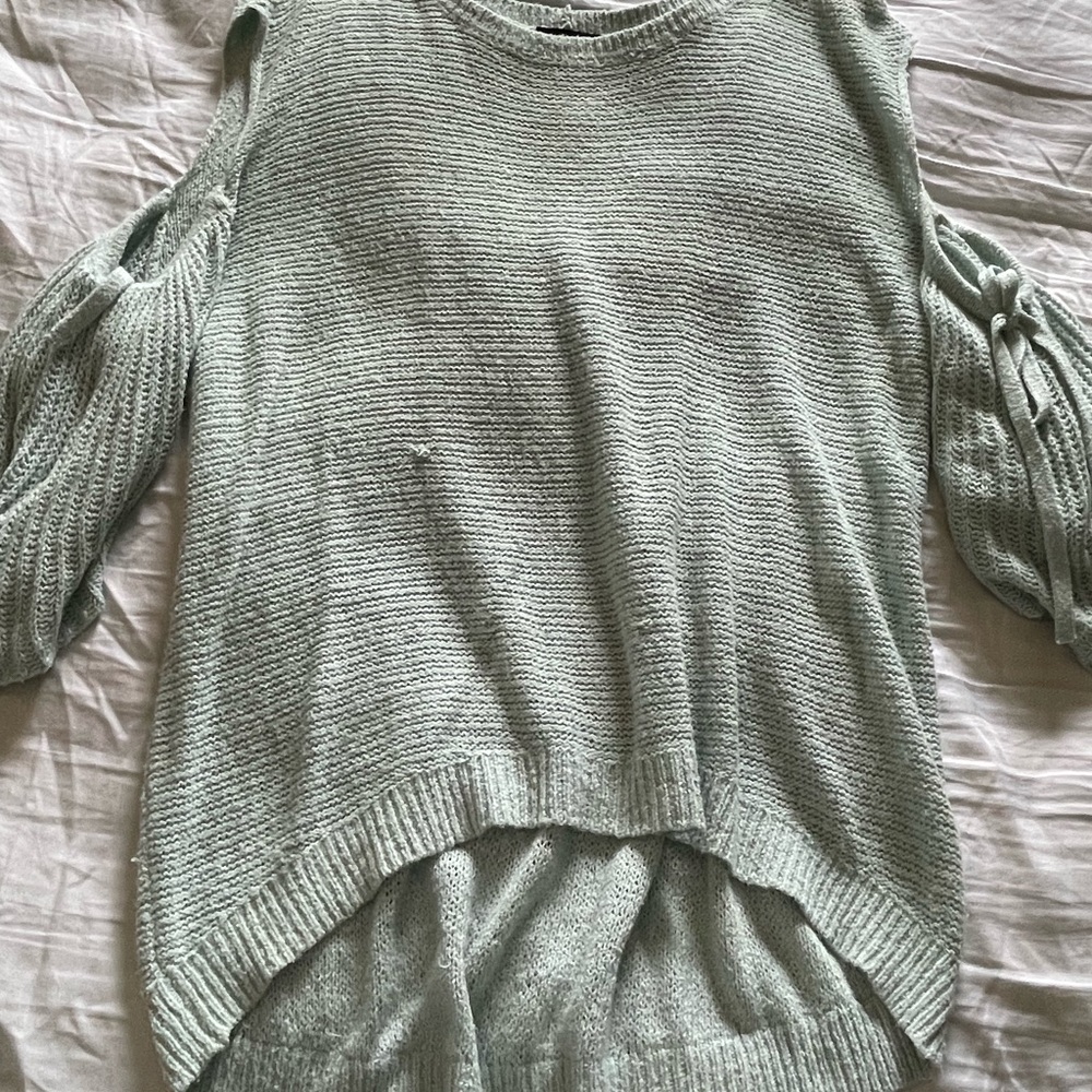 Express Light Blue Flare Sweater w/ Shoulder Cutouts